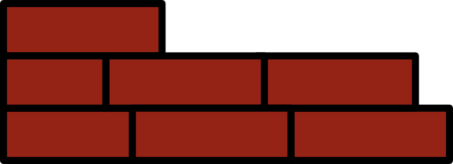 Drawing of step-like portion of red brick wall
