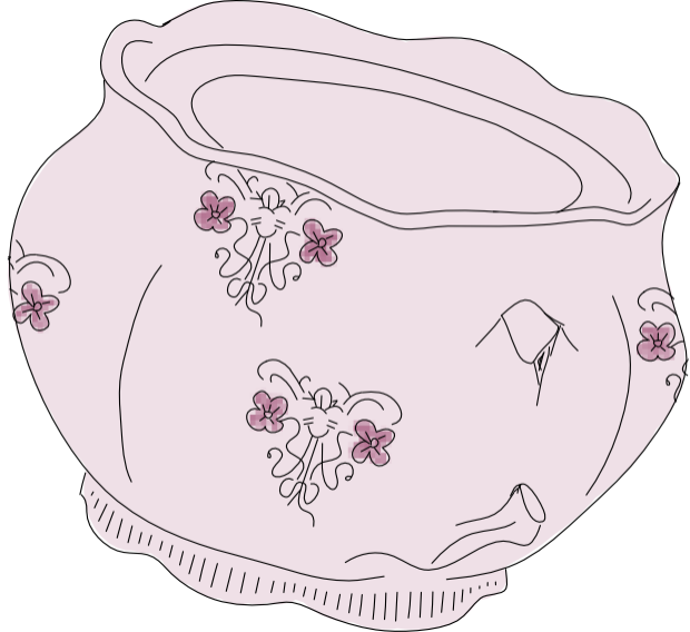 Drawing of historic white and pink ceramic suagr bowl